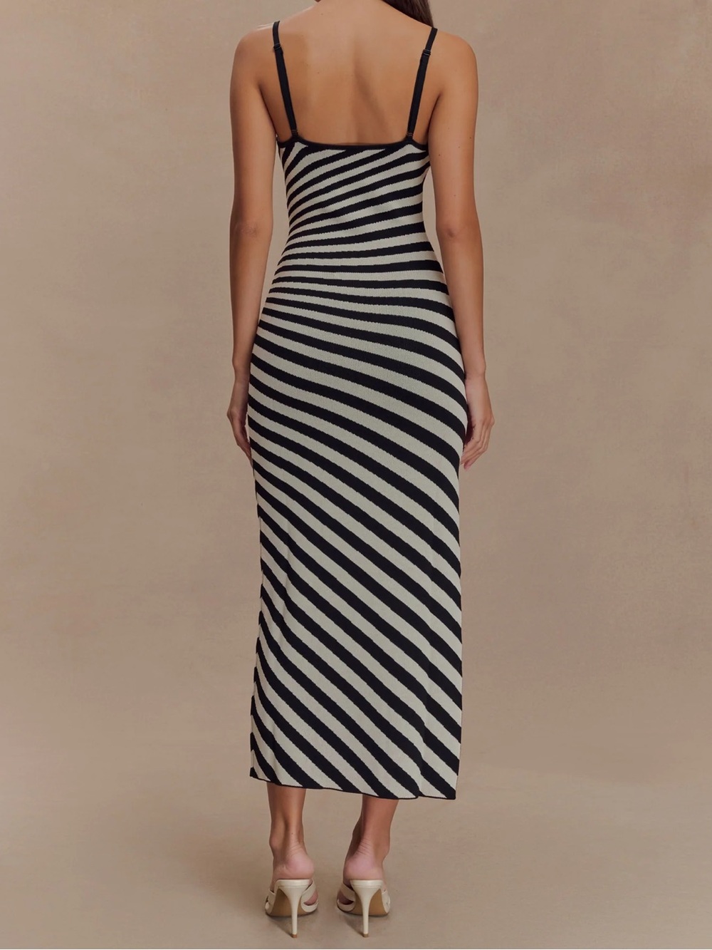 Meshki Black and Cream Striped Midi Dress with Slim Straps - Picture 3 of 6